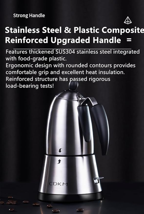 Electric Moka Coffee Maker - Electric Moka Pot with Italian Safety Valve STRIX UK Thermostat 304 Stainless Steel - Preparation of Rich and Aromatic Espresso Coffee (230 Milliliters)