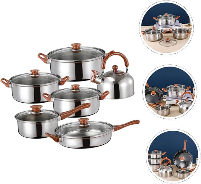 Ciieeo Stainless Steel Cookware Set Heavy-duty Kitchen Cooking Pots and Pans Includes Frying Pan Soup Pot for Everyday Use and Camping