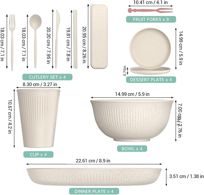 Dinnerware Sets Plates Bowls Cups Unbreakable Reusable for 4 People Shatterproof Dishwasher Microwave Safe for Camping Picnic Home Travel