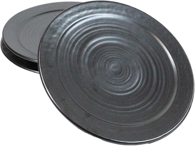 Ebros Gift Iron Black Clay Underglaze Technique Tetsu Kesho Porcelain Dinnerware Kitchen Set Asian Japanese Restaurant Supply (Pack Of 5 Large Round Dinner Plates 10 D)