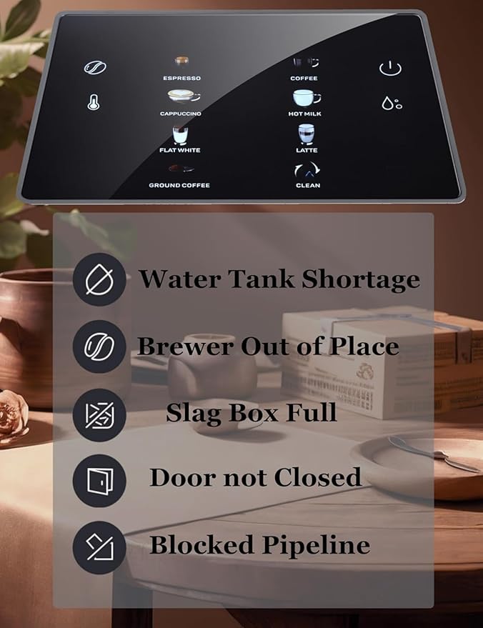Automatic Espresso Machine with Programmable Flow for Espresso / Americano/Latte/Cappucino/Milk Foam Custom Grind Automatic Coffee Machine with Self-Cleaning for Home/Office/Cafe/Coffee Lovers