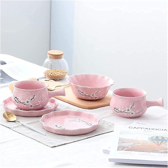 Dinnerware Sets Dish SetCeramic Plate Set5-Piece Porcelain Japanese Tableware Set with Handle Bowl PlateService for 1Great for Friends and Home