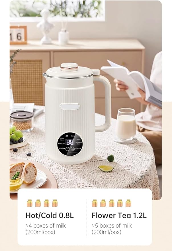 40oz Nut Milk Maker Machine Automatic Soy Milk Maker for Homemade Coconut Oat Soy Plant-Based Milk Non-Dairy Beverages Juice Almond Milk Maker with 12H Delay Start Self Cleaning 10 Blades