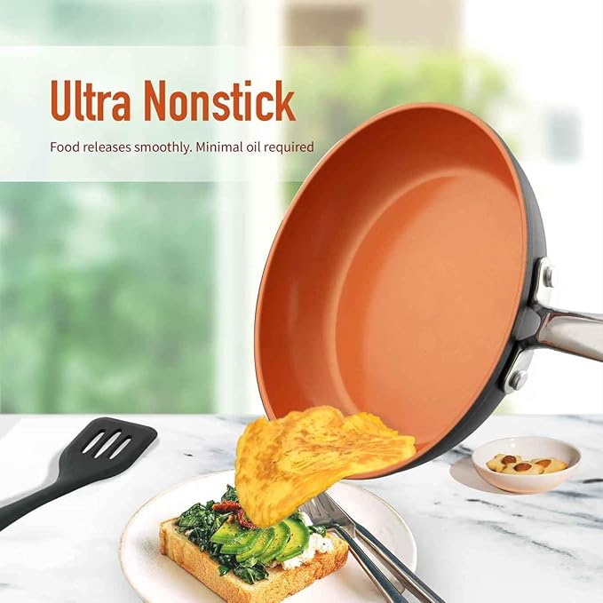 24 Pcs Pots and Pans Set Nonstick Ceramic Cookware Sets Kitchen Cookware Sets without PFAS PTFE or PFOA Compatible with All Stovetops Oven SafeCopper