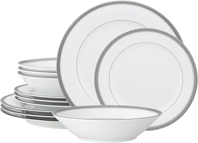 Noritake Charlotta Platinum 12-Piece Dinnerware Set Service for 4