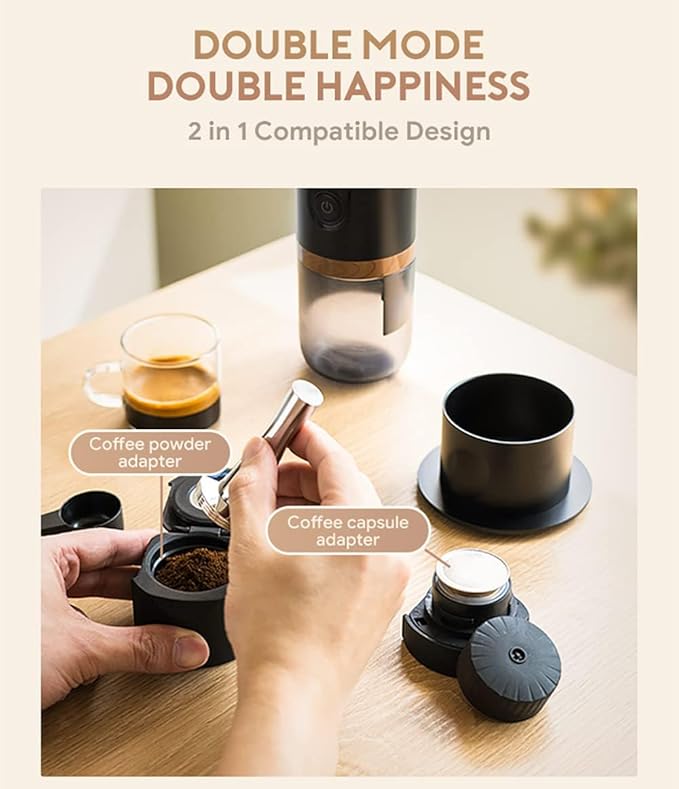 BRBHOM Portable Electric Espresso Coffee Maker Electric Coffee Machine Compatible with NS Capsules and Coffee grounds for Camping Travel Home【Self-Heating version】