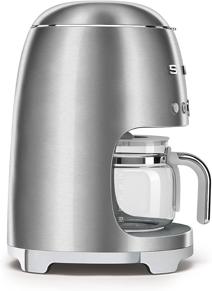 Smeg DCF02SSUK Drip Coffee Machine Auto-Start Mode Reuseable Filter Digital Display Anti-Drip System Aroma Intensity Option 1.4 Litre Tank Stainless Steel