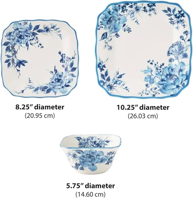 Delilah 12-Piece Blue Floral Stoneware Dinnerware Set