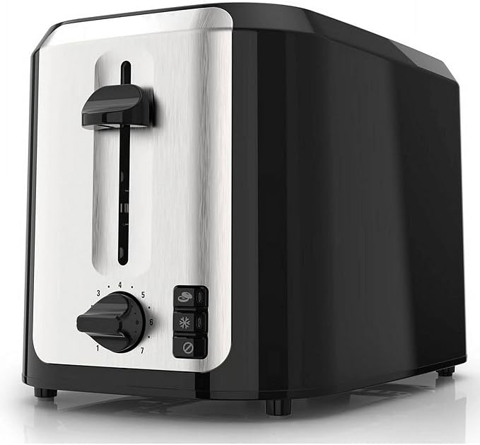 2-Slots Bread Toaster with Extra Wide Slots Multiple Toast Settings Removable Crumb Tray Black and Stainless Steel Finish