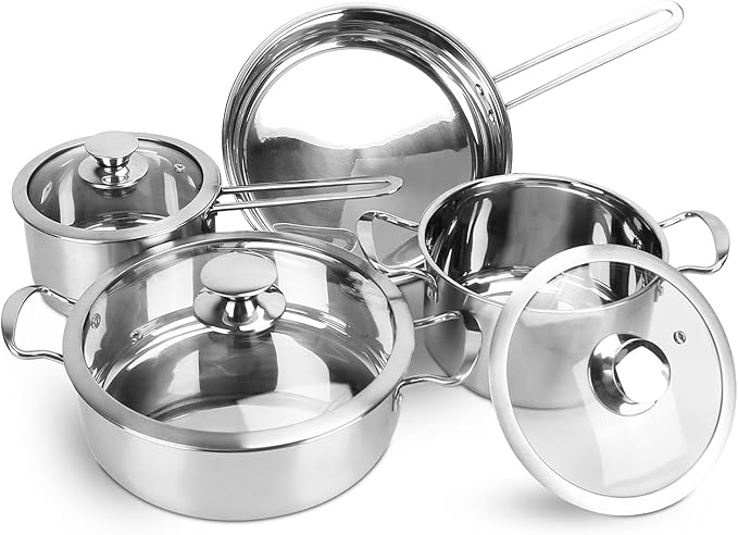 Stainless Steel Cookware Set with Induction Pots &amp Pans Dishwasher Safe Includes 2.7/3.7 Quart Stockpot