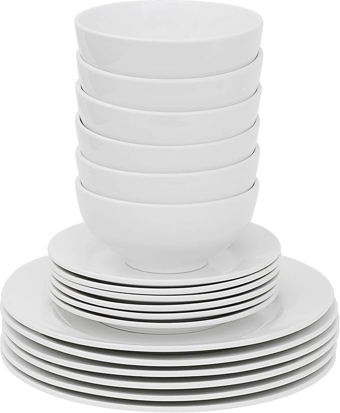 Smartxchoices 18-Piece White Dinnerware Set Service for 6 Plates Dishes Bowls Sets Dishwasher and Microwave Safe