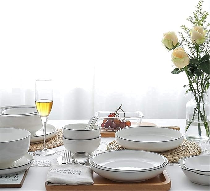 Dinnerware Set Kitchen and Dining European Nordic Household Ceramic Tableware Simple Black Black Cutlery Plate White L 8 Inch