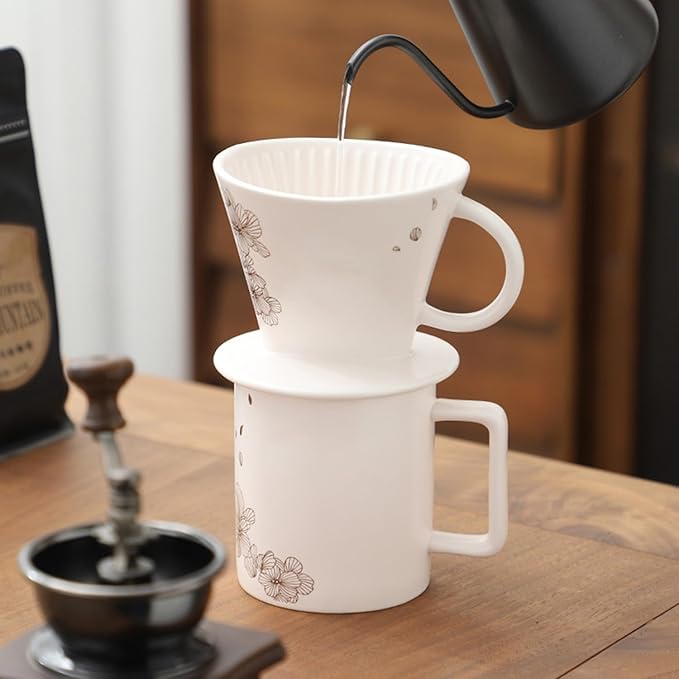 Ceramic Pour Over Coffee Maker Set Includes Ceramic Coffee Dripper Brewer &amp 473ml Coffee Mug For Coffee and Tea Manual Single Cup Coffee Maker Gift Idea