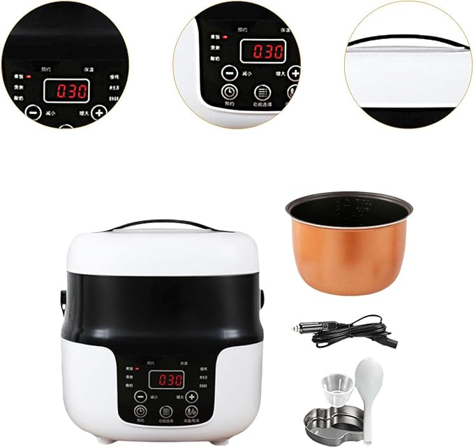Travel Rice Cooker Rice Cooker for Car Meal Heater with Measuring Cup 2L Rice Cooker Electric Rice Cooker for Camping RV 12V to 24V(24V for Trucks)
