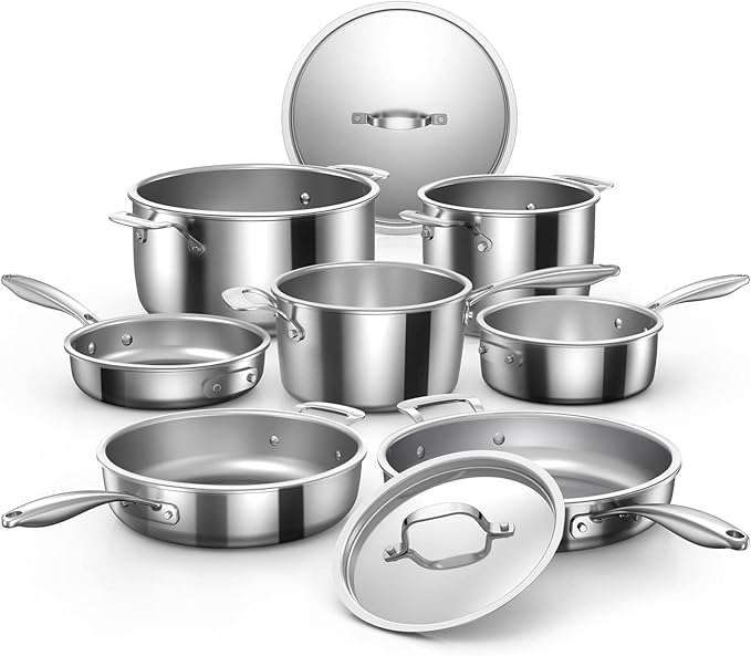 Nuwave Stainless Steel 9-Piece Pro-Smart Cookware Set Space Saving Nestable Design Heavy-Duty Tri-Ply Dishwasher &amp Oven Safe Ergonomic Stay-Cool Handles Induction-Ready &amp Works on All Coo