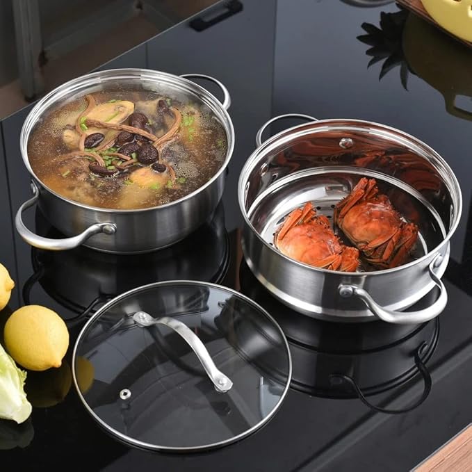 Cooking Pot Frying PanCookware Set Stainless Steel 14-Piece Pan Set Saucepan Non Stick Fry Pan with Glass Lid Vision