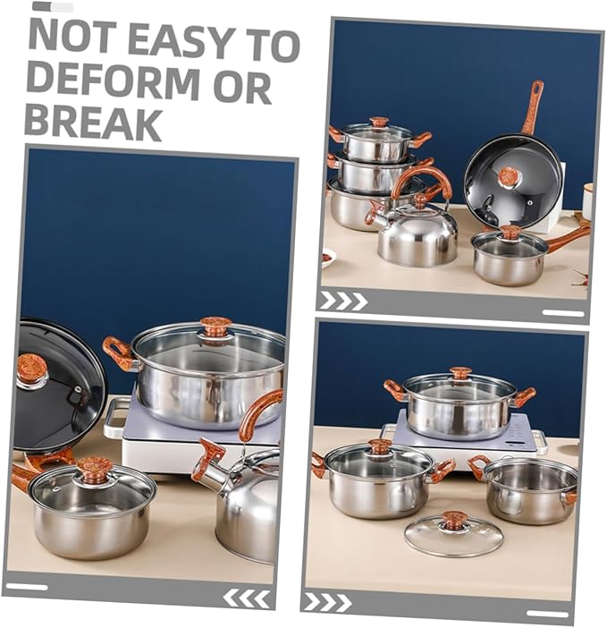 Cookware Set Stainless Steel Pots and Pans Set Frying Pan Soup Pot Milk Noodles Soup Heat Conductive Portable Non-slip Handles Family