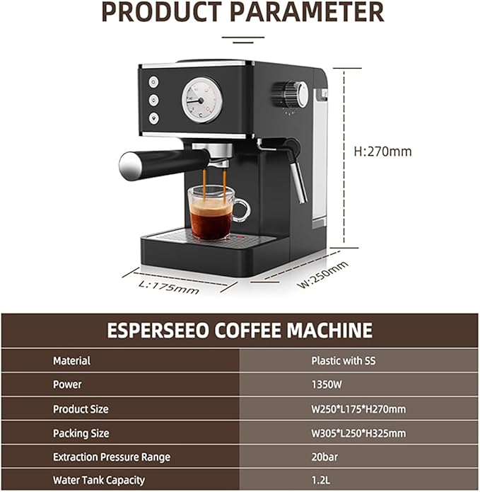 Semi Automatic Pressure Coffee Machine Home Concentrated Small Office steam frotherBlack