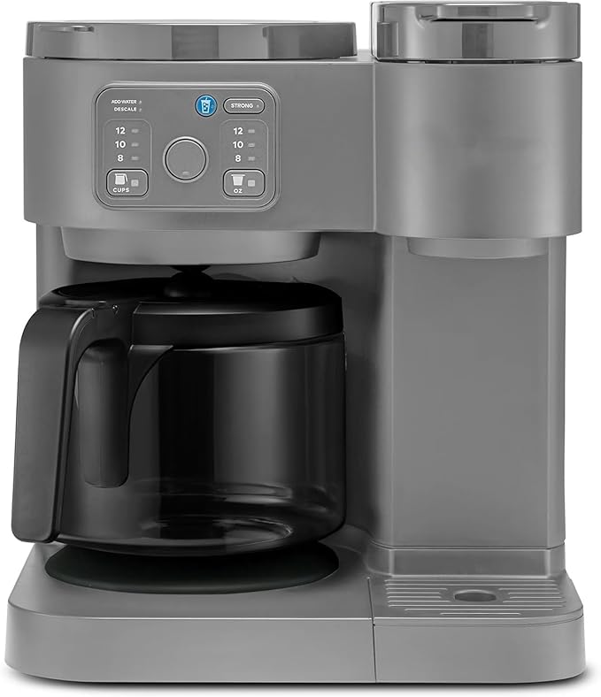 K-Duo Essentials Coffee Maker for Hot and Iced Drinks Single Serve KCup Pod Brewer and 12 Cup Carafe Drip Coffee Pot 72 oz Water Reservoir Perfect for Home &amp Office (Gray)