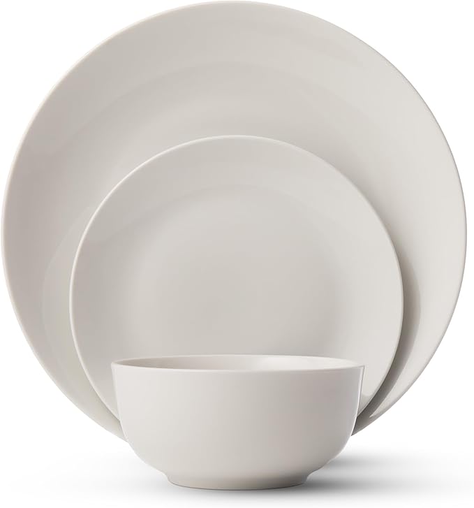Dinnerware Sets Fine Porcelain Dinnerware Sets Plates and Bowls Sets Dishes 12-Piece Service for 4 Soft White (Pack of 2)
