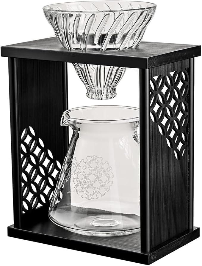 HARIO Drip Stand Set Cloisonne Natural Black Practical Capacity 20.3 fl oz (600 ml) V60 Dripper Server Includes 40 Dedicated Papers For 1-4 People (Black) (Black)