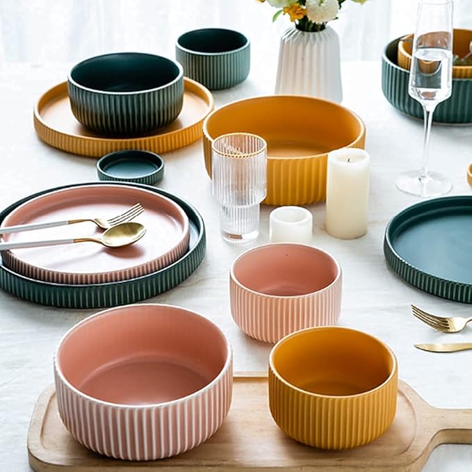 Dinnerware Sets - Luxury Gift Dishes Service Set 24-Piece Dinnerware Sets Nordic Creative Plate and Bowl Sets Candy-Colored Ceramic Dishware Sets Combination Dinner Plates Set of 6