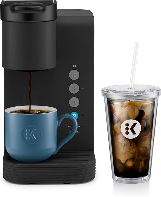 K-Iced Essentials Coffee Maker Single-Serve KCup Pod Brewer with Removable Reservoir and Auto-Off Energy Efficient Includes K Iced Tumbler Compact Black