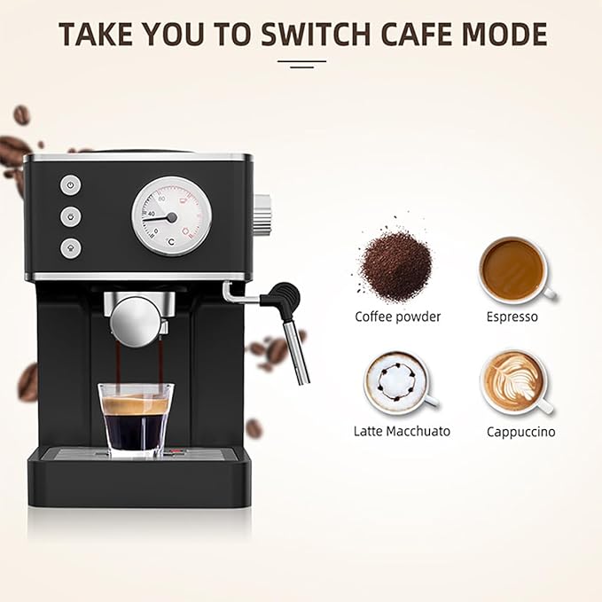 Semi Automatic Pressure Coffee Machine Home Concentrated Small Office steam frotherBlack