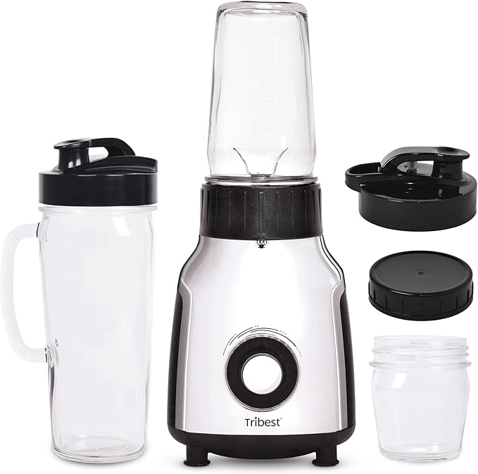 Tribest PBG-5050-A Portable Blender for Shakes and Smoothies with Glass Blender Cups Chrome