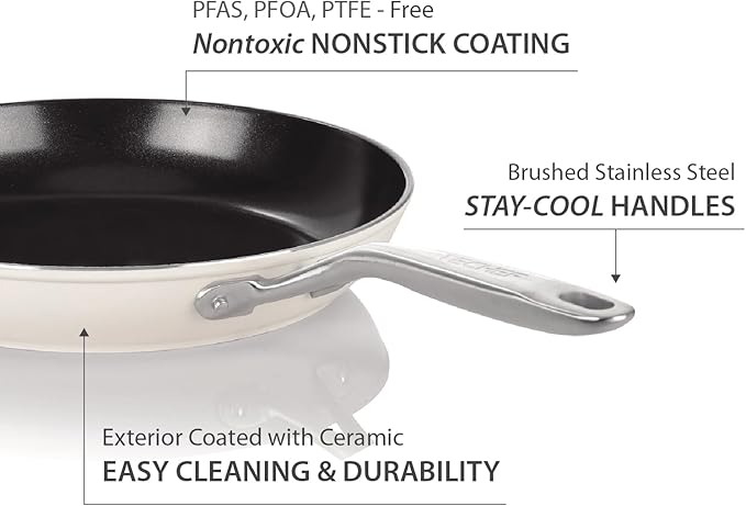 TeChef Collection | 12 Ceramic Nonstick Frying Pan Skillet Nontoxic - Free of PFAS PFOA PTFE Made in Korea (12-in)