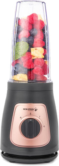 Holstein Housewares Personal Blender – 25 oz Travel Jar Two-Speed Knob with Pulse Function Stainless Steel Blades Compact &amp Portable Cool Grey/Rose Gold