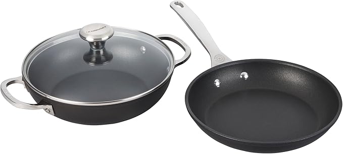Le Creuset Toughened Nonstick Pro Cookware Set 3pc. (9.5” Fry Pan &amp 2.5 qt. Braiser W/Glass Lid)