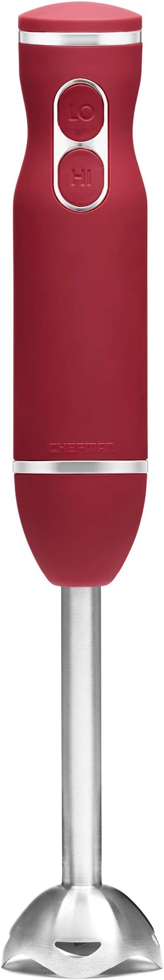 Chefman Immersion Stick Hand Blender with Stainless Steel Blades Powerful Electric Ice Crushing 2-Speed Control Handheld Food Mixer Purees Smoothies Shakes Sauces &amp Soups Red