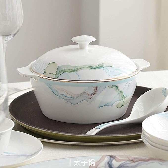 Dinnerware Sets Dish Set56 Pieces Bone China Simple Nordic Style Dinner Set China Phnom Penh Tableware Set Dishes Bowls and Plates for 6-10 People