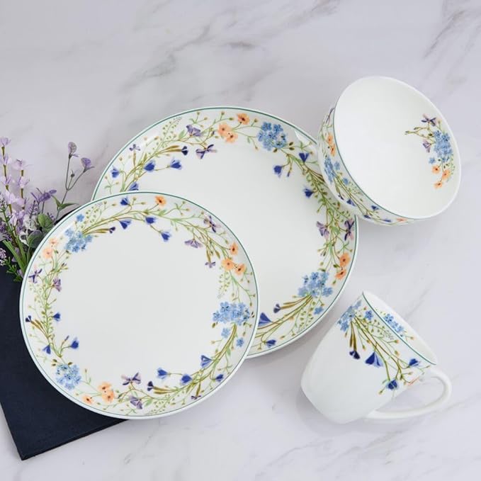 Mikasa Quinn Lightweight Bone China 12 Piece Dinnerware Plate Bowl Set Service for 4