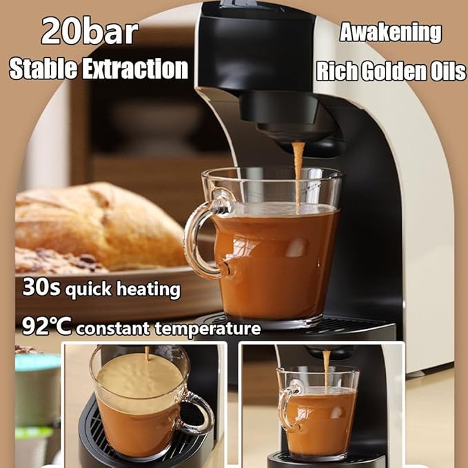 Capsule Coffee Machine 20 Bar Single-Serve Coffee Maker Espresso Machine With 27 Oz Removable Water TankOne-Touch Switch Fast Heating Cappuccino And Latte Machine Maker For HomeBlack