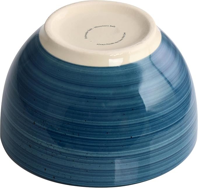 24-Piece Stoneware Dinnerware Set – Round Two-Tone Hand-Painted Dishes with Swirl Design Service for 6 Microwave &amp Dishwasher Safe Tableware (Dark Blue)