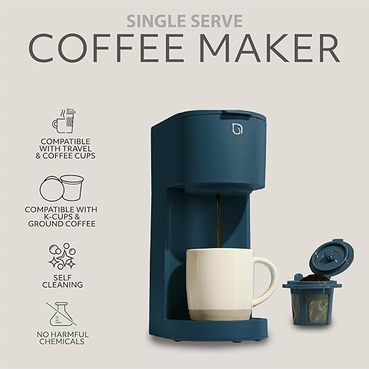 WILLOW K-Cup Coffee Maker Single Serve Coffee Maker with 6 to 12oz Brew Size &amp Strong Brew Option Single Cup Coffee maker made with 99% PCR Recycled Plastics Coffee Machine - NAVY BLUE