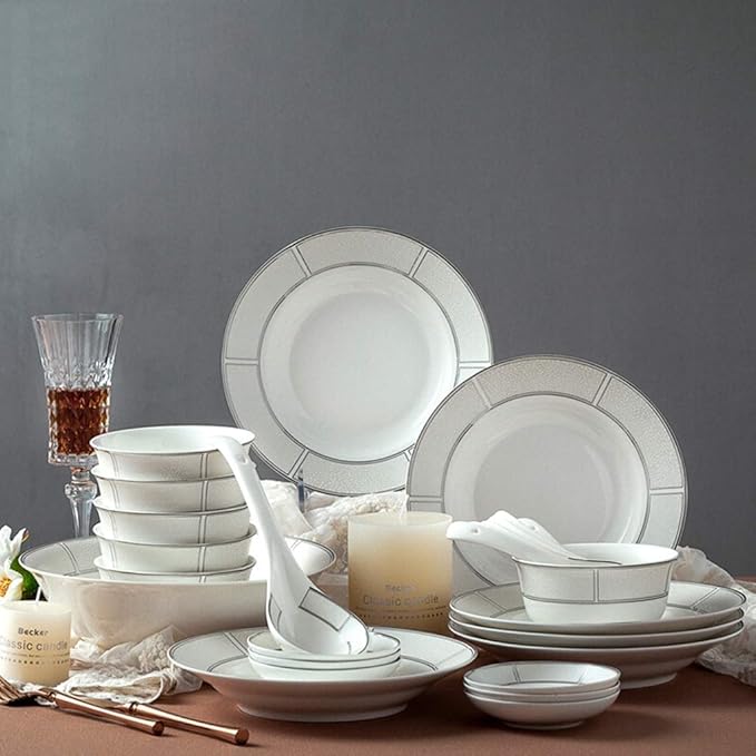 Ceramics Dinnerware Set with 46 PiecesBowl/Dish/Soup Pot/Spoon|Dinner SetsMinimalist Style Porcelain Combination Set