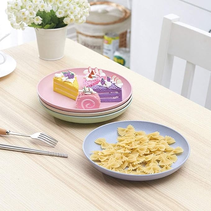 Unbreakable Tableware 4pcs Set Dinner Plates 7.5'' Round Food Plate Dish Saucer Healthy Wheat Straw Dinnerware Dishes Set GRB251G