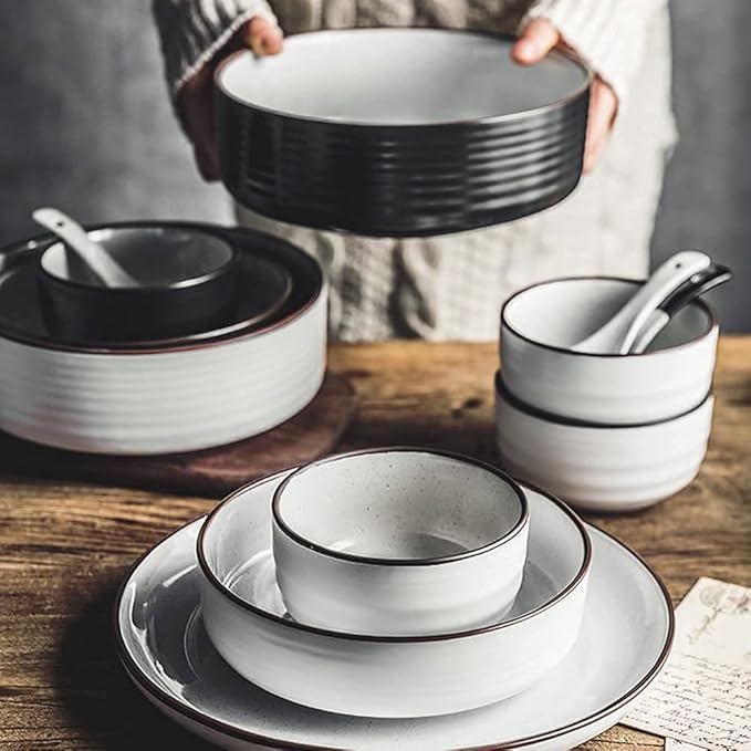 42-Pieces Dinnerware Sets Japanese-Style Porcelain Tableware Set with Plates Bowls and Dish Ceramic Dinner Set for Home Kitchen and Dinning