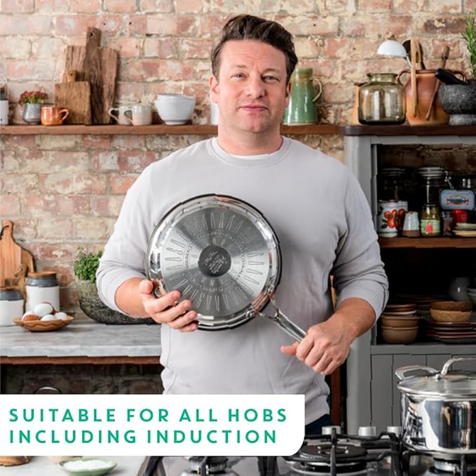 T-Fal x Jamie Oliver Nonstick Coated Stainless Steel Pan 11-Inch Induction Compatible Oven Safe up to 500°F Chef's Stainless Steel Skillet Frying Pan Silver