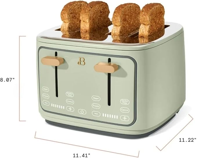 Four-slot Digital Touch Display Toaster with LED Countdown Extra Wide Self-Adjusting Slots Powerful Even Toasting (Sage Green)