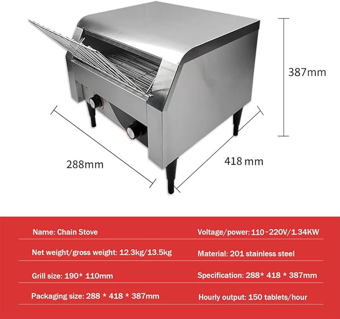 Commercial Conveyor Toaster Oven – High-Efficiency Drawer Toaster (150/300/450 PCS/H) with Dual Heating Tubes Stainless Steel Design for Toasting Bread Bagels and Breakfast Foods(150)
