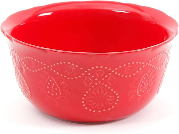 Dinnerware Sets for 12 Service 4 Cowgirl Lace Durable Stoneware Scalloped Edges Dishwasher &amp Microwave Safe (Red)
