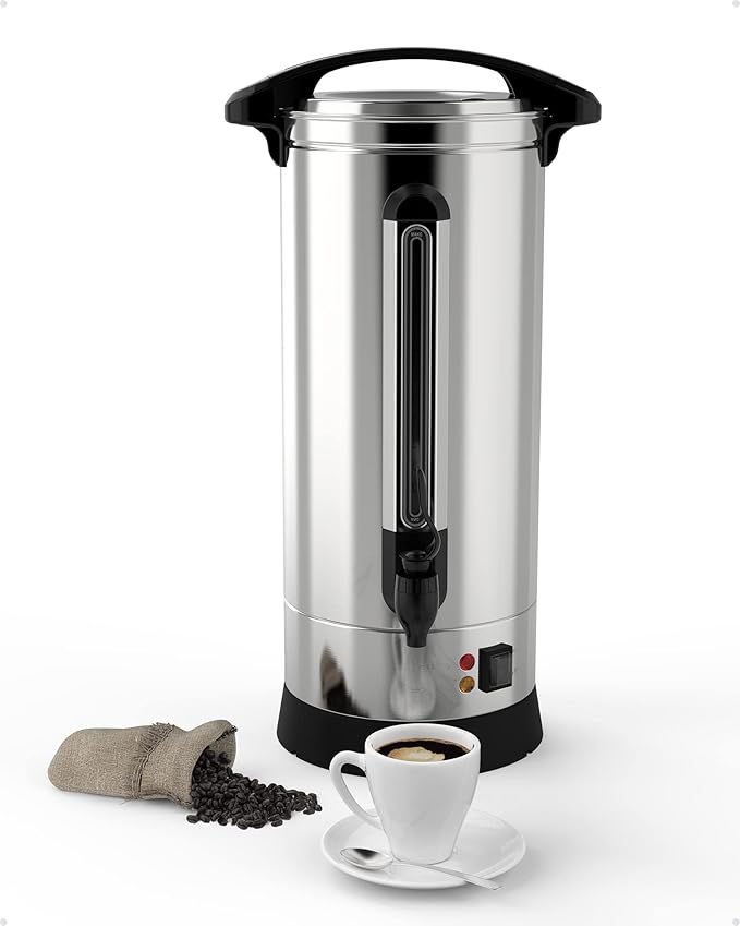 60 Cup Commercial Coffee Urn 10L Large Capacity Coffee Maker with Quick Infusion 304 Stainless Steel Double-Wall Hot Beverage Dispenser – Easy to Clean for Churches Offices Events &amp Meeting Ro