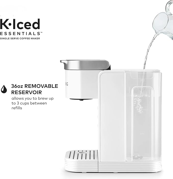 KeurigK K-Iced Essentials Coffee Maker Iced and Hot Single-Serve KCup Pod Brewer with Removable Reservoir and Auto-Off Energy Efficient Includes K Iced Tumbler Compact White