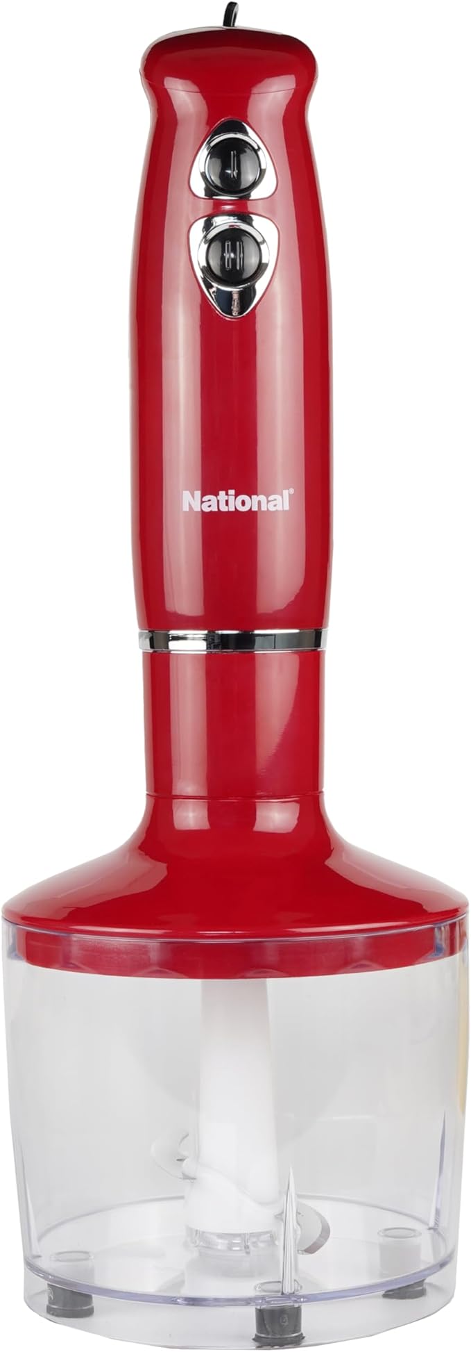 National NA-3104HB 4-in-1 Multi-Purpose Immersion Hand Blender Blend Puree Mash Chop and Whisk Two Speeds Splash Control and ETL Approved with Interchangeable Attachments (Red)