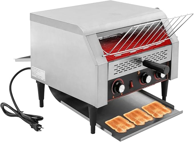 450 Slices/Hour Commercial Conveyor Toaster 2400W Stainless Steel Heavy Duty Industrial Toasters Countertop Electric Restaurant Equipment for Bun Bagel Bread Baked Food