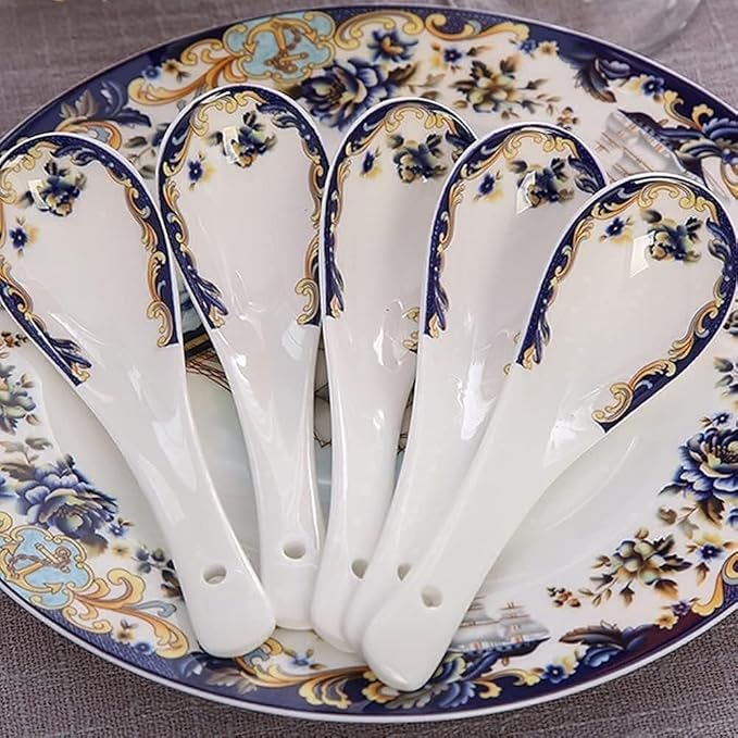 58 Piece Bone China Porcelain Dinnerware Set Sailboat Pattern Ceramic Tableware Collection Plate Set